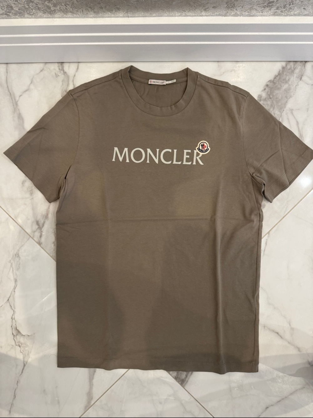 Moncler Men's Taupe Logo Crewneck T-Shirt